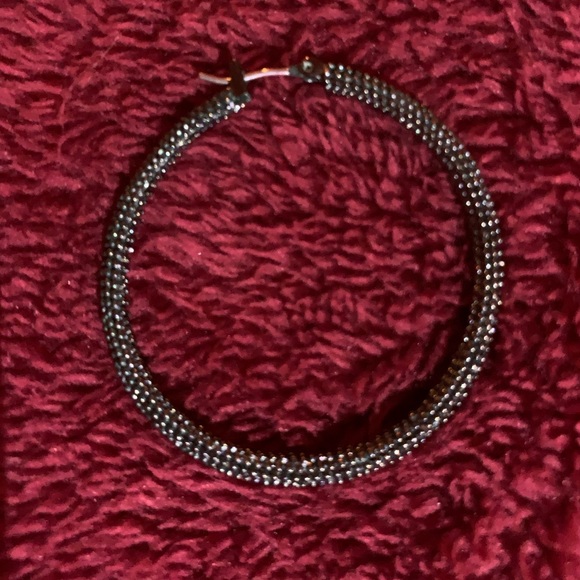 1.5” Hoop Earrings Black W/Small Rhinestones, EUC - Picture 7 of 8